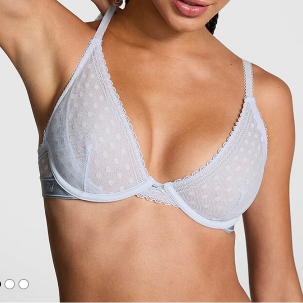 PINK Victoria's Secret Light Blue Sheer Dot Underwire Bralette